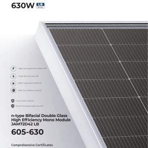 แผงโซล่าเซลล์ JA SOLAR 630W (N-type) BIFA DUAL GLASS